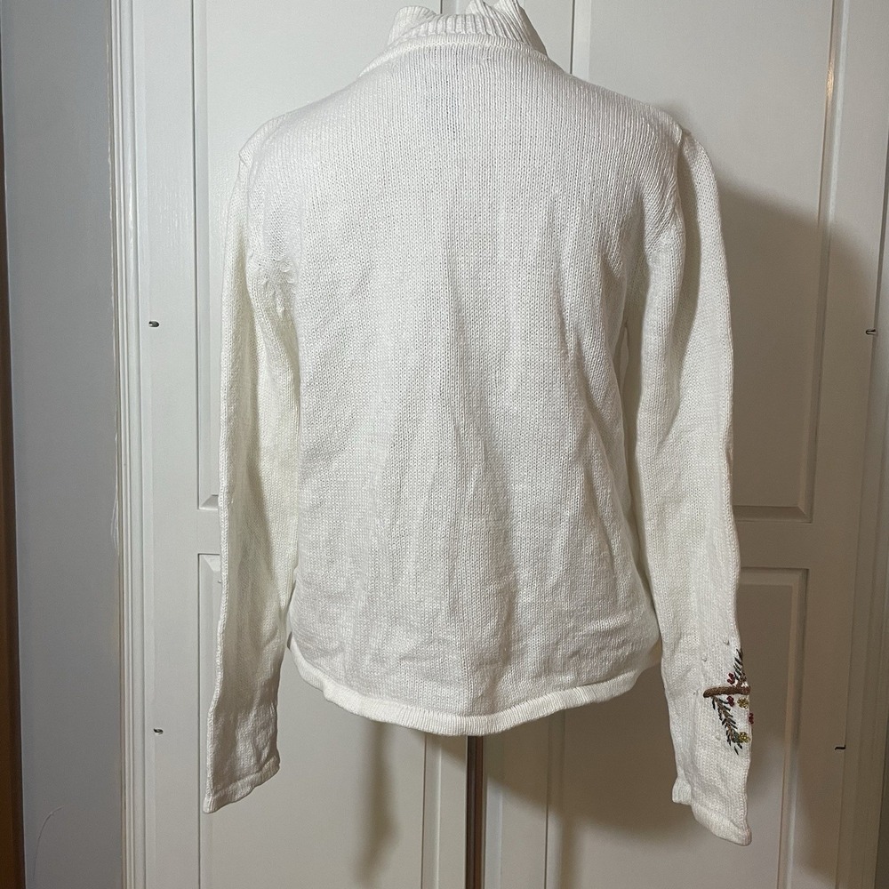 Tiara International Sweater Jacket Women M P  Ivory Cotton Knit‎ Sequin Full-Zip - Picture 5 of 11